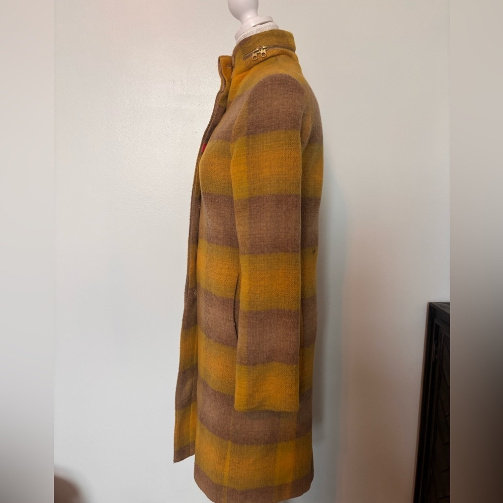 Vintage Plaid Yellow and Brown Women's Coat - Picture 3 of 16